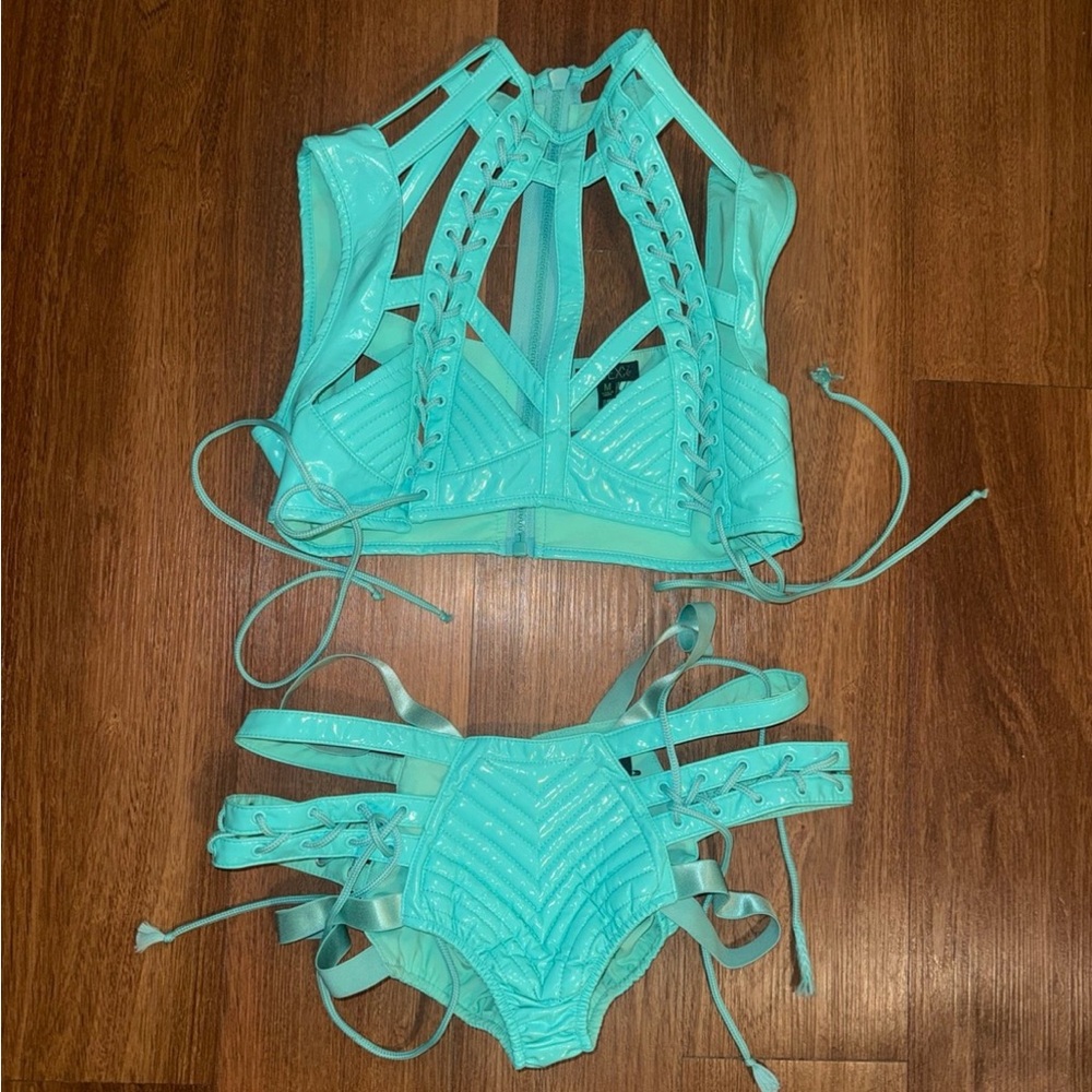 Dolls kill Aqua Lace-Up Bikini Top